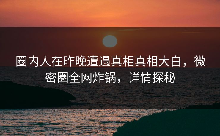 圈内人在昨晚遭遇真相真相大白，微密圈全网炸锅，详情探秘