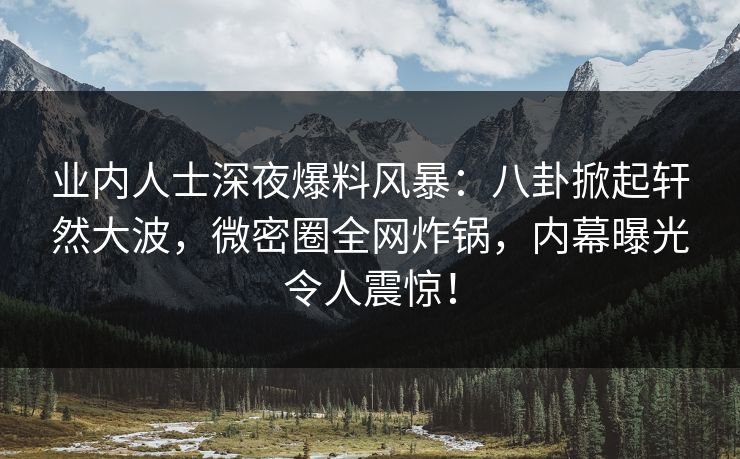 业内人士深夜爆料风暴：八卦掀起轩然大波，微密圈全网炸锅，内幕曝光令人震惊！