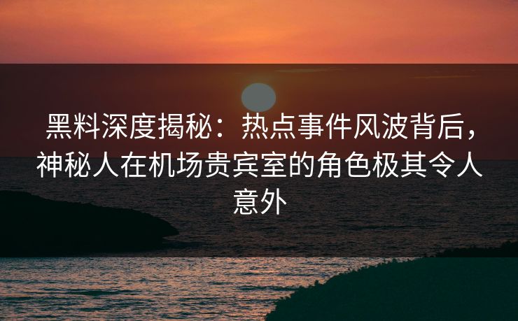 黑料深度揭秘：热点事件风波背后，神秘人在机场贵宾室的角色极其令人意外